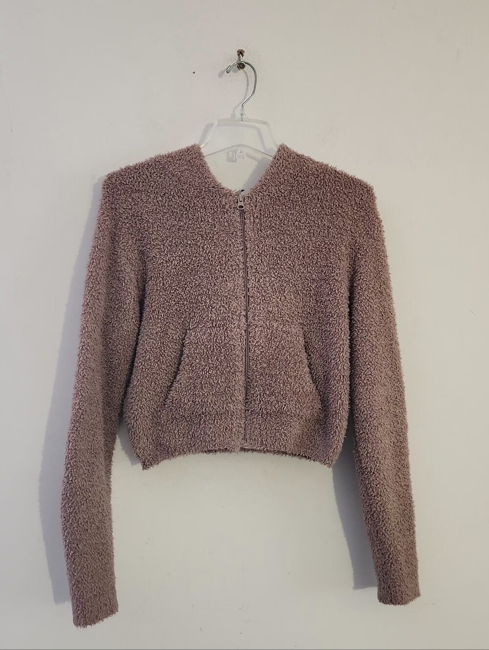 SKIMS Fuzzy Knit Cropped Full-Zip Hoodie Size:S/M Color: Taupe